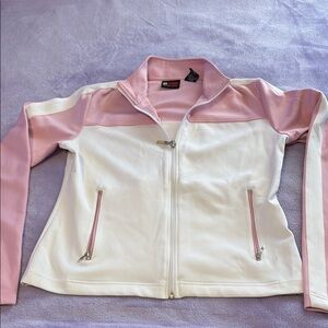 New York & Company Pink and White Bomber Jacket